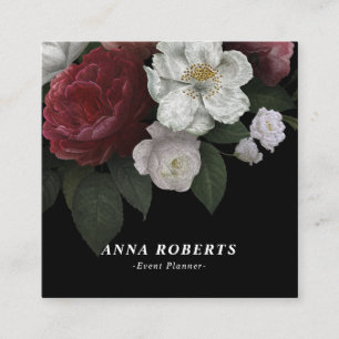 Cartão De Visita Quadrado Branco cor-de-rosa vermelho luxuoso em floral