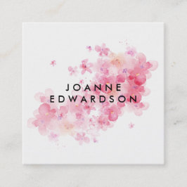 Cartão De Visita Quadrado Branco floral cor de água rosa