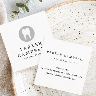 Cartão De Visita Quadrado Branco minimalista do logotipo dos dentes dentári
