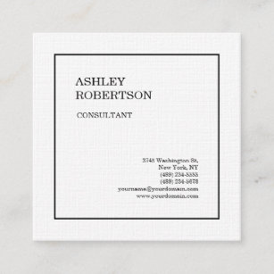 Cartão De Visita Quadrado Branco minimalista profissional liso moderno de