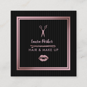 Cartão De Visita Quadrado Brilho Dourado cor-de-rosa do preto do falso do