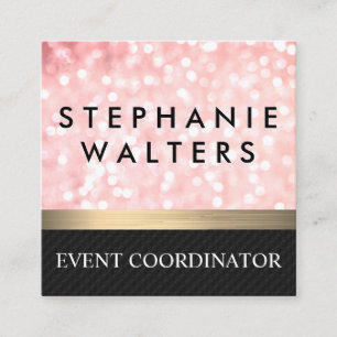 Cartão De Visita Quadrado Brilho Rosa Elegante  Bar Dourado  Malha negra