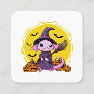 Cartão De Visita Quadrado Bruxa de Halloween de Axolote Fofo