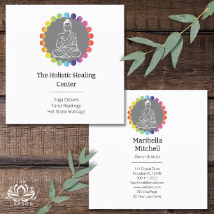 Cartão De Visita Quadrado Buda Chakras Arco-íris Espiritual Metafísico Yoga