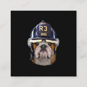 Cartão De Visita Quadrado Bulldog Inglês Grumpy Vestindo Helmet para Bombei
