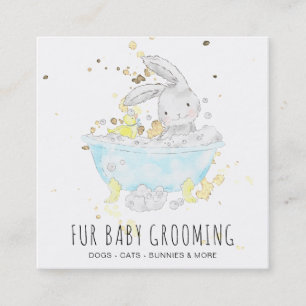 Cartão De Visita Quadrado *~* Bunny Rabbit Bath Tub Daycare Teacher Grooming