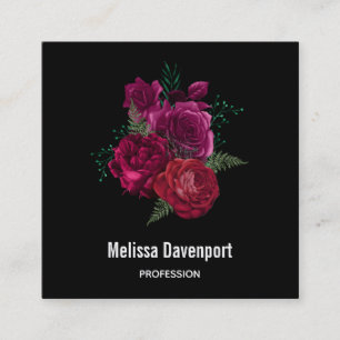 Cartão De Visita Quadrado Buquê Floral Elegante Magenta Rosa