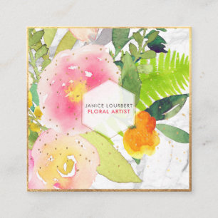Cartão De Visita Quadrado BUQUÊ PixDezines/PRIMAVERA de WATERCOLOR/FLORAL