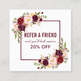 Cartão De Visita Quadrado Burgundy Floral Elegante Frame Referral