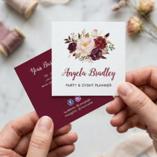 Cartão De Visita Quadrado Burgundy Red Pink Floral Russo Chic Pessoal