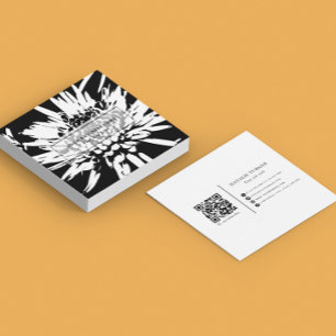 Cartão De Visita Quadrado ©Bursting Joy/ Modern Black n White Floral Design
