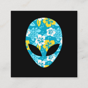 Cartão De Visita Quadrado Cabeça de Alien Havaiano - Alien Divertido