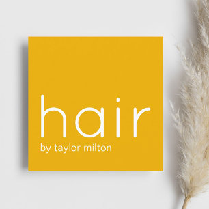 Cartão De Visita Quadrado Cabeleireiro branco amarelo elegante minimalista