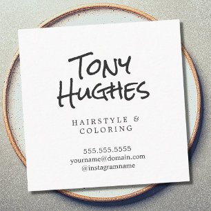 Cartão De Visita Quadrado Cabeleireiro Branco Elegante Minimalista