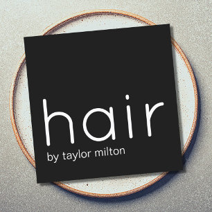 Cartão De Visita Quadrado Cabeleireiro branco preto elegante minimalista