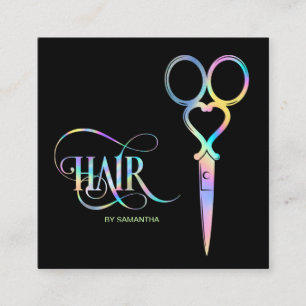 Cartão De Visita Quadrado Cabeleireiro Holográfico Neon Unicorn