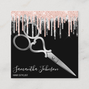 Cartão De Visita Quadrado Cabeleireiro moderno de prata