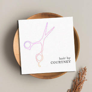 Cartão De Visita Quadrado Cabeleireiro Moderno Minimalista Rosa Branco