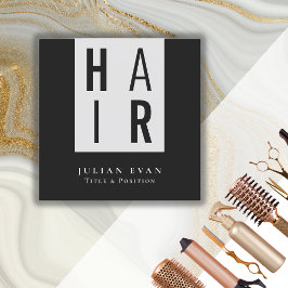 Cartão De Visita Quadrado Cabeleireiro preto e branco monocromático moderno