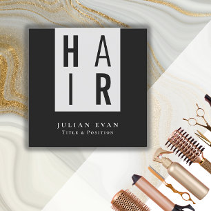 Cartão De Visita Quadrado Cabeleireiro preto e branco monocromático moderno