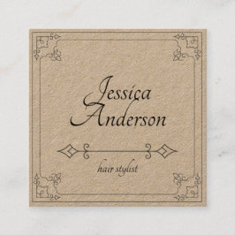 Cartão De Visita Quadrado Cabeleireiro simples de Kraft do vintage
