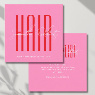Cartão De Visita Quadrado Cabeleireiro tipografia moderna script rosa