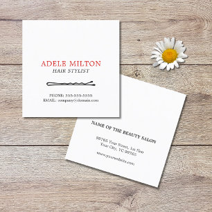 Cartão De Visita Quadrado Cabeleireiro vermelho branco preto elegante