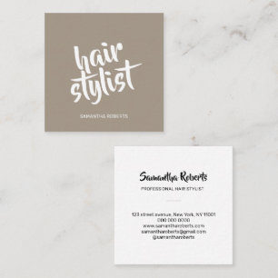 Cartão De Visita Quadrado Cabelereiro moderno minimalista script marrom clar