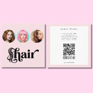 Cartão De Visita Quadrado Cabelereiro Rosa Bege Branco 3 Foto Código QR