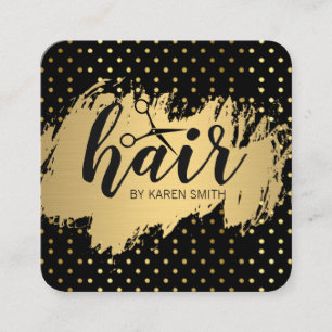 Cartão De Visita Quadrado CABELO/Dourado Pincel/Bolinhas