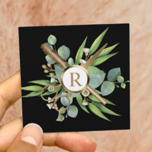 Cartão De Visita Quadrado Cabelo e Lashes Stylist Verde Dourado Beleza Salão