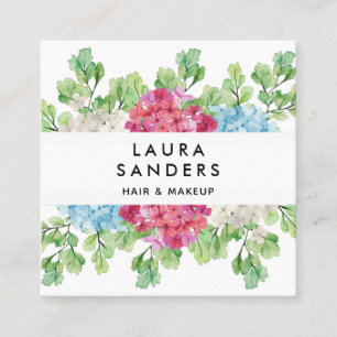 Cartão De Visita Quadrado Cabelo e Maqueamento da Flor Vermelha Elegante