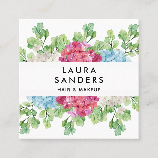 Cartão De Visita Quadrado Cabelo e Maqueamento da Flor Vermelha Elegante (Frente)