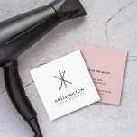 Cartão De Visita Quadrado Cabelo Mínimo de Pinos Brancos de Bobby, Cor-de-ro<br><div class="desc">Modelo de cartão de negócios personalizável elegante com fundo cor-de-rosa branco/rosado e pinos de bobby pretos. Design minimamente elegante para estúdio de cabelo,  cabeleireiro.</div>