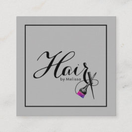 Cartão De Visita Quadrado Cabelo Moderno por Nome Código QR Cinza de Mídia S