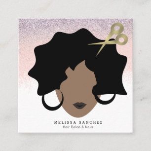 Cartão De Visita Quadrado Cabelo Ombré Faux Glitter Dourado Salão de Beleza 