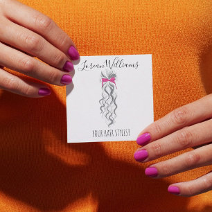 Cartão De Visita Quadrado Cabelo ondulado longo com marca de cabeleireiro ar