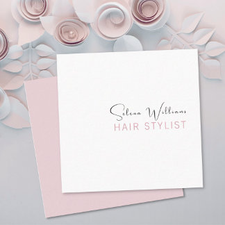 Cartão De Visita Quadrado Cabelo Stylist Salon Minimalista Blush Branco