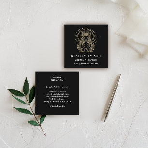 Cartão De Visita Quadrado Cabelo Unhas De Maqueamento Pisca Tarô Deusa Preta