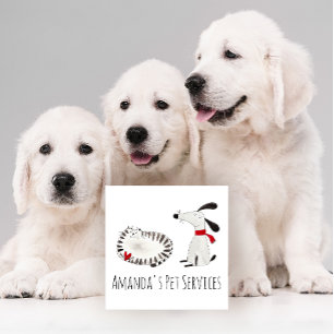 Cartão De Visita Quadrado Cachorro Cachorro Amarrado Serviço de Pet Ampliaçã