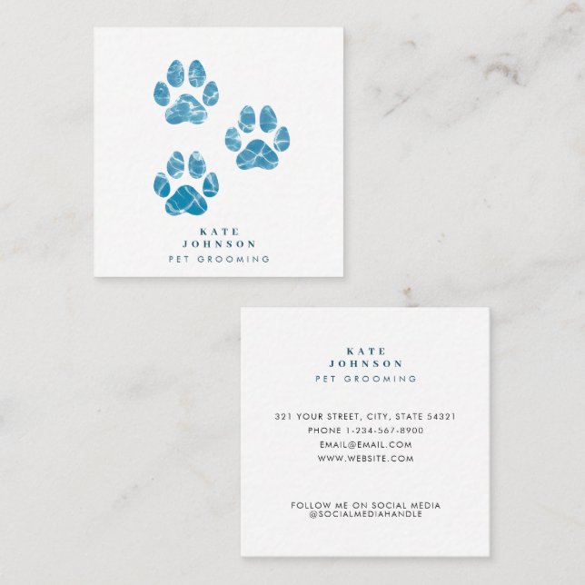 Cartão De Visita Quadrado Cachorro Cachorro Lavar Patas Impressões Água (Frente/Verso)