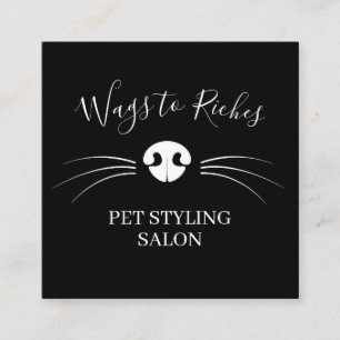 Cartão De Visita Quadrado Cachorro de luxo amontoando Pet Service Black