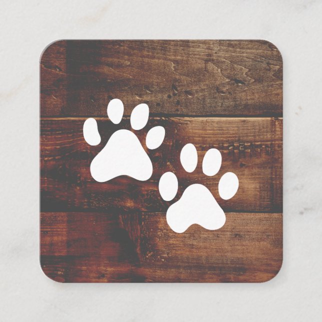 Cartão De Visita Quadrado Cachorro | Formador | patas | Madeira (Frente)