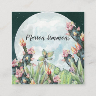 Cartão De Visita Quadrado Cactus Night Desert Stars   Mídia Social