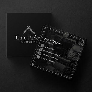 Cartão De Visita Quadrado Cadeira de Cabeleireiro Preto Foto Salão Vintage