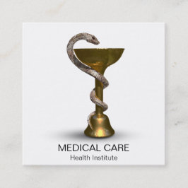 Cartão De Visita Quadrado Caduco Branco da Higieia Médica da Cobra de Bronze