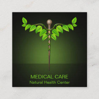 Cartão De Visita Quadrado Caduco Médico Holístico Alternativo Folha Verde