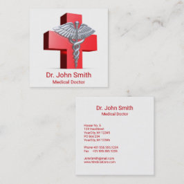 Cartão De Visita Quadrado Caduco Médico Silver 3D Cruz Vermelho