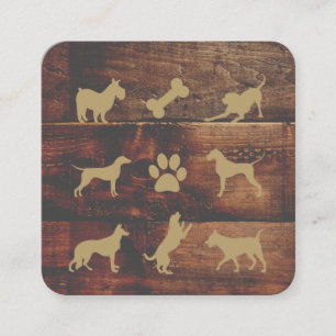 Cartão De Visita Quadrado Cães  Formador  Ícones na madeira