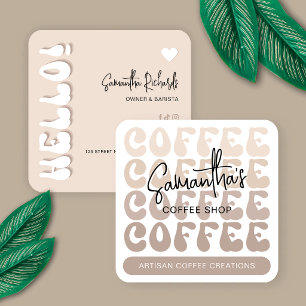 Cartão De Visita Quadrado Café de Artista Retro Bege na Moda